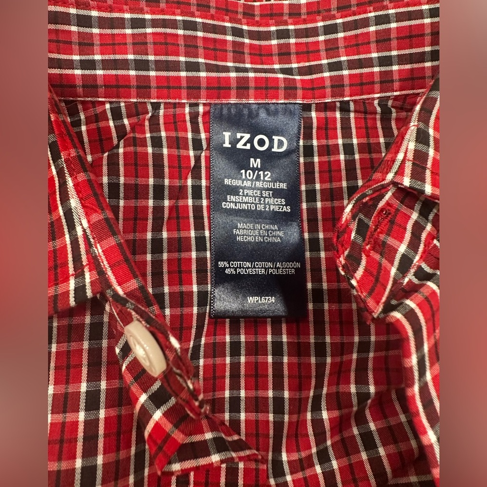 Izod Boys Plaid Button Down Shirt Size M (10-12)